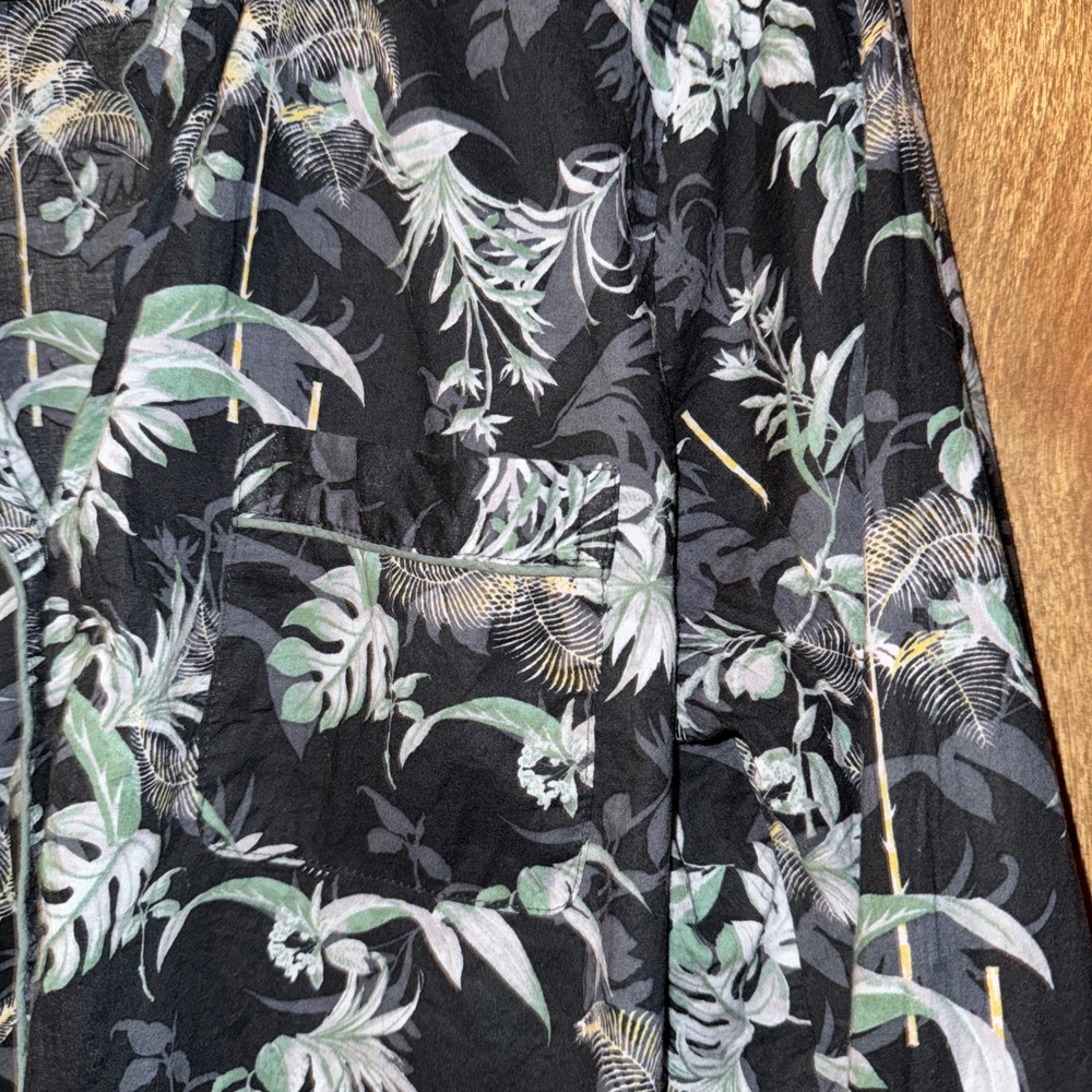 Victorias Secret Pajama Top Large Black Tropical Palm Leaf Cotton Button Down - Picture 3 of 7